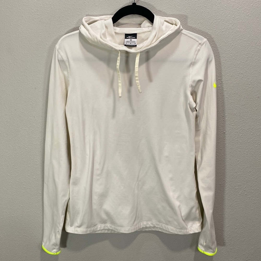 Nike pro top white hooded pullover‎ funnel shirt